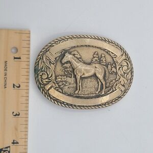 Horse Belt Buckle Award Design Medals Western Solid Brass Vintage 70s